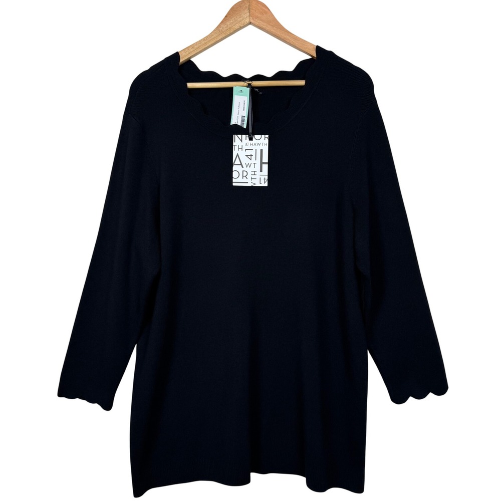 NEW 41 Hawthorn Seena Scalloped 3/4 Sleeve Pullover Sweater‎ Black Plus Size 3X